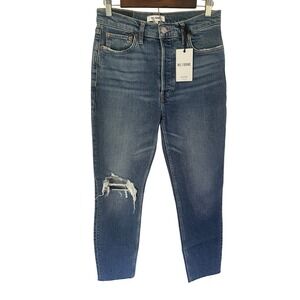 RE/DONE 90s High Rise Ankle Crop Vintage Indigo Destroy Jeans Size 28‎ New